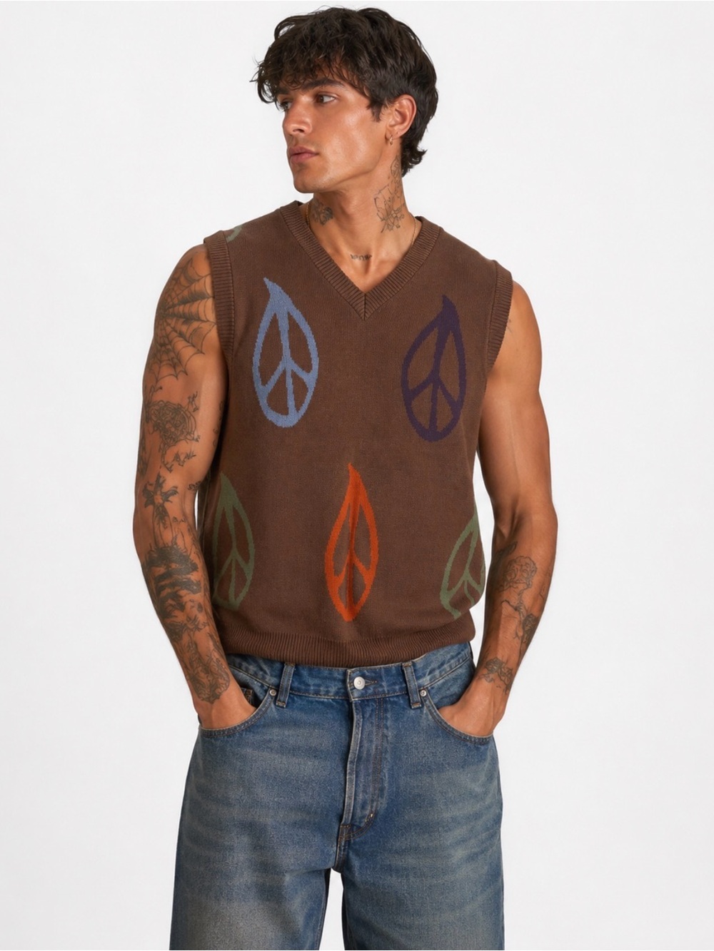 Obey Sweater Vest Peaced Men’s Medium Brown Peace Signs New With Tags Pullover